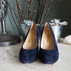Ferragamo Heels Navy Suede